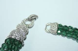Vintage Gorgeous 1950s Signed Boucher Green Glass & Brilliant Pave RS 