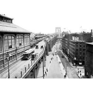  Vintage Art Brooklyn Bridge Approach from Manhattan 