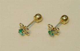 14k Gold/3mm Blue Topaz Flower Baby Ball Stud Earrings  