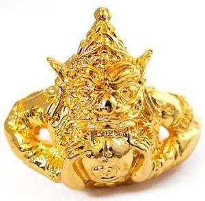 PHRA RAHU SWALLOW SUN THAI BUDDHA AMULET GOLD RING Sz 8  