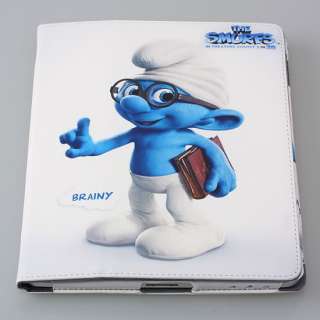 Apple iPad 2 Magnetic BRAINY SMURF White PU Leather Case Smart Cover 