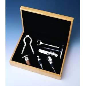  Silver Plated Wine Tools Set In Natural Wood Box Kitchen 