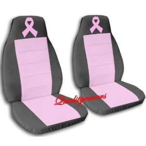  2 charcoal and sweet pink ribbon car seat covers for a 