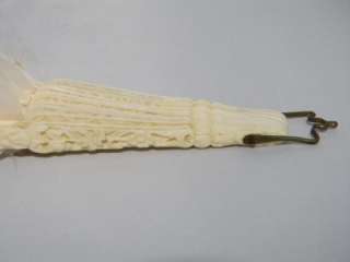   CHINESE LATE 19TH C ox bone / FEATHER ANTIQUE BRISE HAND FAN  