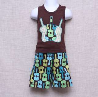Boutique Child boy Guitar Applique Tank Top Shorts Set size 18 24 