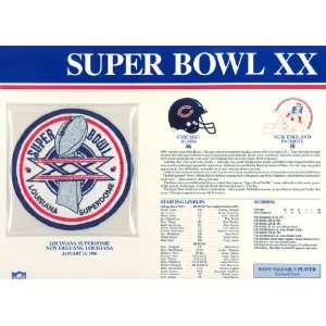  Super Bowl XX Patch and Game Details Card Sports 
