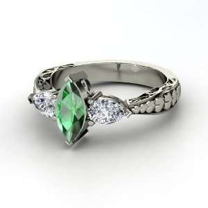  Hearts Summit Ring, Marquise Emerald 14K White Gold Ring 