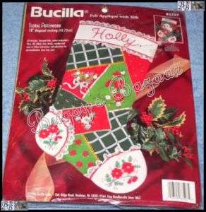   FLORAL PATCHWORK STOCKING Felt w Silk Ribbon Embroidery Christmas Kit