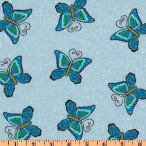  44 Wide Butterfly Love Butterfly Light Blue Fabric By 