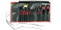 12 pcs Sexy Red Studio Goat Hair Mineral Makeup Brushes  