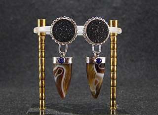 Black Agate Drusy. Bullets & Lapis Lazuli. Earrings.  