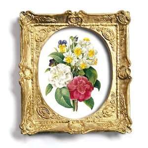 Bouquet de Camelias, Narcisses, et Pensees   Gold Frame Magnet with 