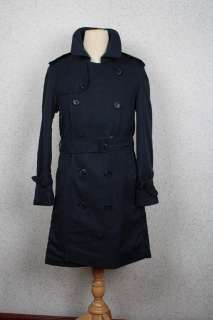 Stunning Vtg BURBERRY Navy Belted TRENCH Over Coat Small  