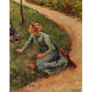   Trimming the Lawn Camille Pissarro Hand Painted