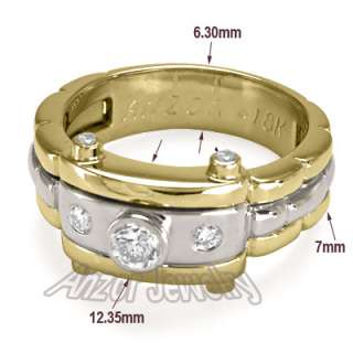 Mens 18k Solid Two Tone Gold Burnish Set Diamond Ring #R1370  