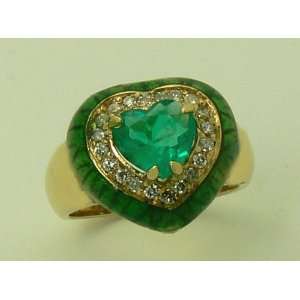  Stunner Colombian Emerald Enamel & Diamond Ring 1.24ct 