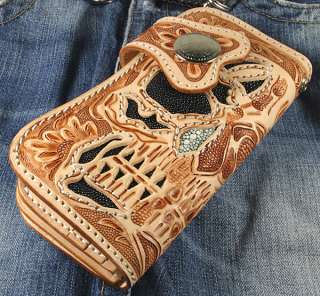 TATTOO DARKNESS BLACK STINGRAY CARVED LEATHER WALLET  