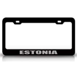 ESTONIA Country Steel Auto License Plate Frame Tag Holder, Black 