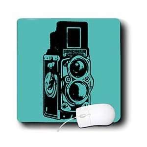  Vintage Twin Lens reflex TLR camera on cyan   Mouse Pads Electronics