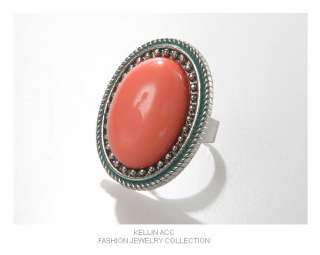 Vintage Style Large Cabochon Rings * CORAL * FREE SIZE  