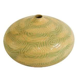  Gourd Vase With Green And Cream Swirl Design
