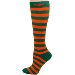   Ladies Green Orange Striped Knee High Socks