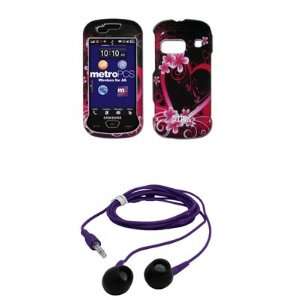  Hearts & Flowers Design Snap On Cover Case + Purple 3.5mm Stereo 