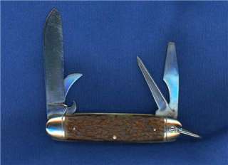 VINTAGE CAMILLUS SCOUT POCKET KNIFE / JIGGED BONE HANDLES / c1930 1950 