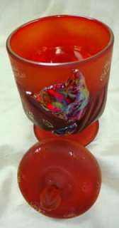 Fenton Chessie Cat Jar Ruby Red Satin Candy Dish Christmas Presents 