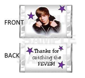 JUSTIN BIEBER mini candy bar wrappers BIRTHDAY PARTY  