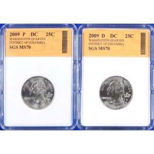  2009 P & D UNC Washington DC Quarter Set SGS Graded MS70 