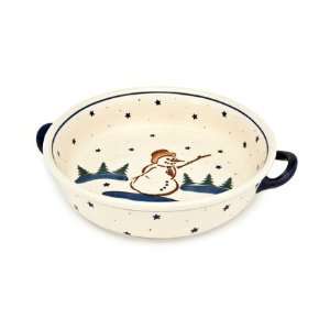   Polish Pottery Snowman Round Casserole with Handles