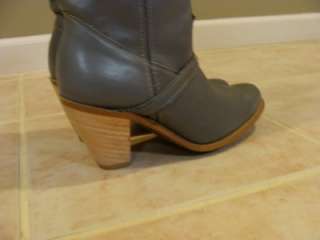 Vintage 80s Gray Grey Leather Capezio Wood Heel BLING BOOTS 6.5  
