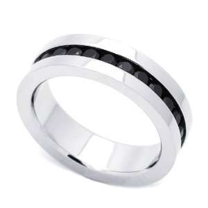  6MM Stainless Steel Black CZ Channel Set Eternity Wedding Band Ring 