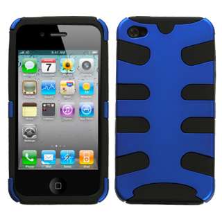 for Sprint Verizon Apple iPhone 4 4S Blue Fishbone Hard Case+Rubber 