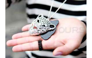 Fashion Rhinestone Leopard Tiger Head Chain Necklace  