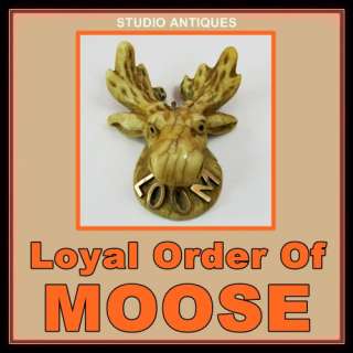 LOYAL ORDER OF MOOSE Vintage Antique PENDANT Carved Head LOOM 