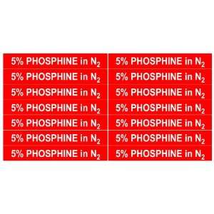  5% PHOSPHINE in N2 Gas Pipe Tubing Labels 3/8 Height, 3 