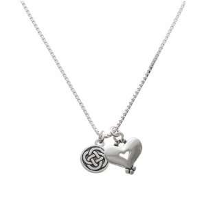  Celtic Knot in Circle and Silver Heart Charm Necklace 