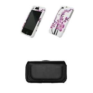   Spring Flowers + Premium Leather Case Side Pouch for Apple Iphone 4