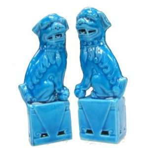  Chinese Fu Dogs   cobalt blue porcelain