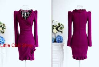 OL Kawaii Fashion Dolly sweet Cute Princess Women SLIM Purple Dress 