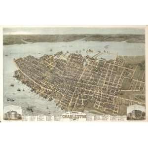  Panoramic Map Birds eye view of the city of Charleston, South 