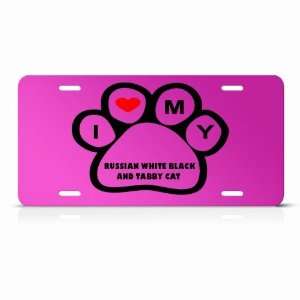 Russian White Blacktabby Cats Pink Animal Metal License Plate Wall 