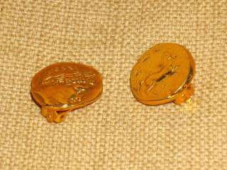 Earrings Goldtone Coins Ceasar & Horses Alva Studios     
