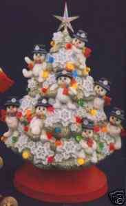 Ceramic Bisque Snowman Tree with electric kit & lights  