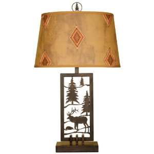   and Pine Trees with Faux Leather Shade Table Lamp