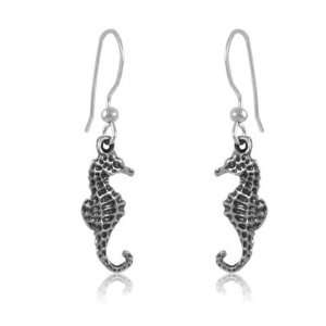 Fancy 925 Sterling Silver Handmade Antiqued Seahorse Fashion Earrings 