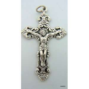  Sorrowful Jesus Cross Crucifix Pendant 1 3/4 Silver Plate 