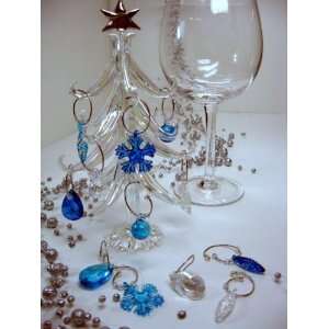  Holiday Glass Wine Marker Ornament Tree & 12 glass wine 